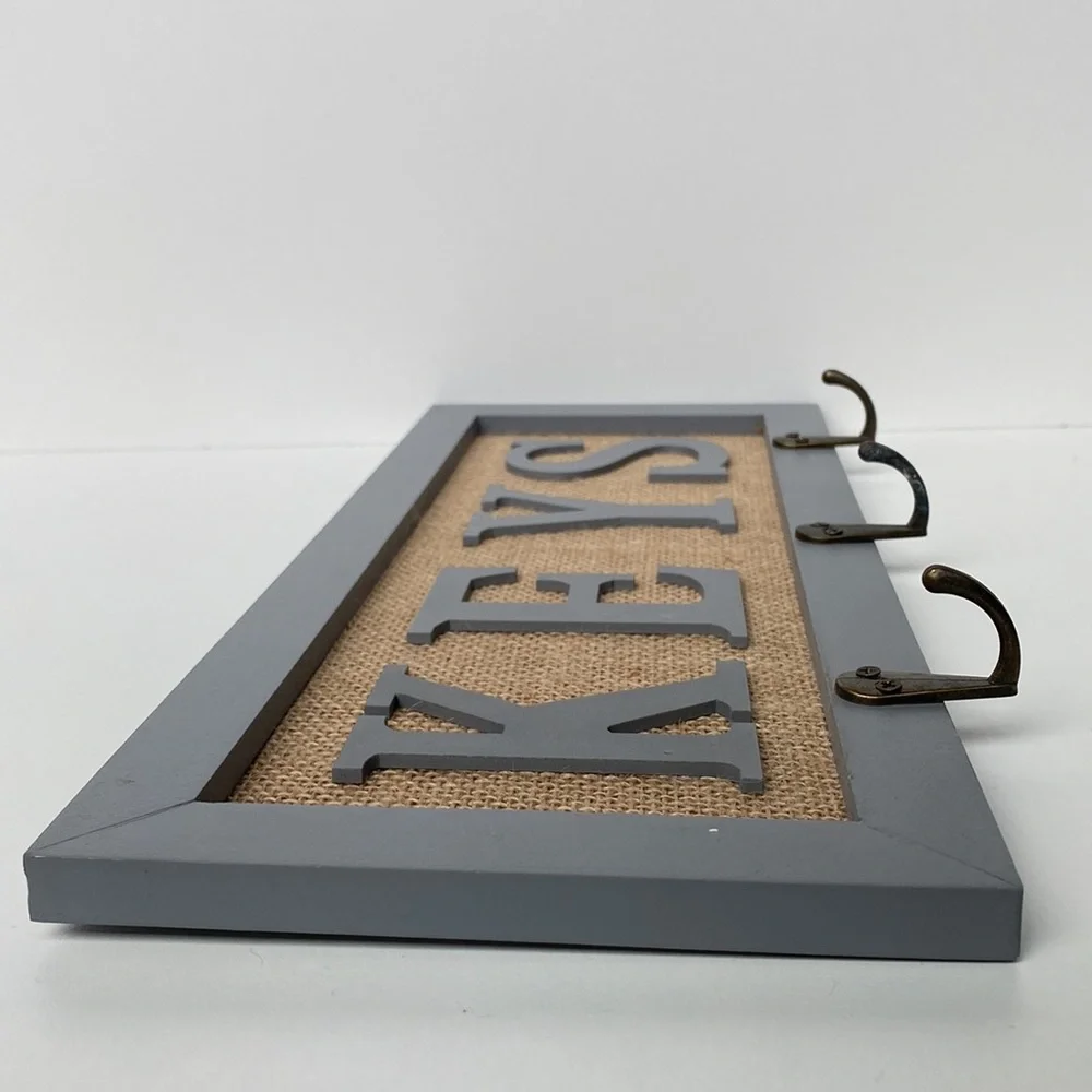 Decorative Gray Key Sign with Hooks